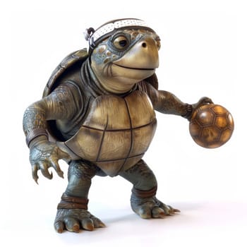 The cartoon character is an athlete turtle on a white isolated background. 3d illustration.