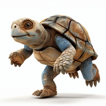 The cartoon character is an athlete turtle on a white isolated background. 3d illustration.