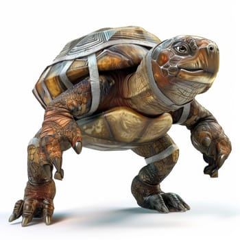 The cartoon character is an athlete turtle on a white isolated background. 3d illustration.