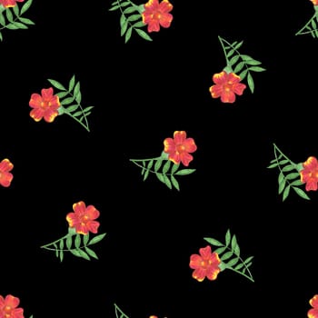 Marigold Flower Seamless Pattern. Hand Drawn Floral Digital Paper on Black Background.