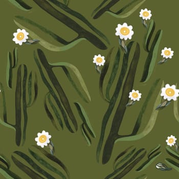 Blooming saguaro cactus. Seamless watercolor pattern for wrapping paper, wallpaper and textiles