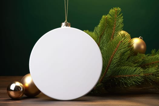 Empty Blank Round Christmas Ornament Mockup, Ceramic white circle family gift. AI generative.