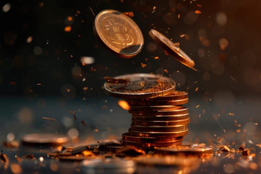 Economic downturn, debt crisis and market crash concept shown by shattering coins AIG41
