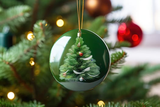 Empty Blank Round Christmas Ornament Mockup, Ceramic white circle family gift. AI generative.