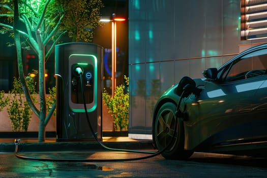 A car is parked next to a charging station. Generative AI.