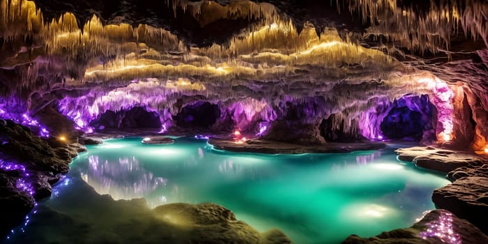 Glowing Caverns. An underground wonderland, a cavern adorned with luminescent crystals. Their soft glow reveals winding tunnels, reflecting pools, and the promise of hidden treasures.