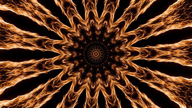 Kaleidoscopic pattern looking like sun with spreading rays. Animation. Symmetrical pattern with energy flow