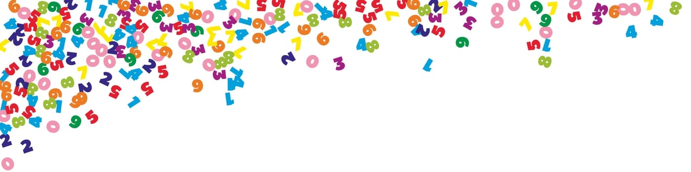 Falling colorful numbers. Math study concept with flying digits. Fair back to school mathematics banner on white background. Falling numbers illustration.