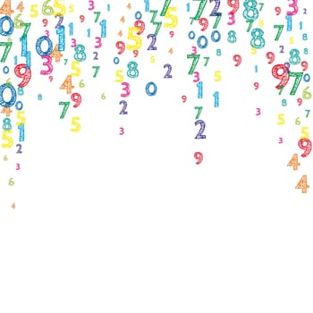 Falling colorful orderly numbers. Math study concept with flying digits. Unusual back to school mathematics banner on white background. Falling numbers illustration.