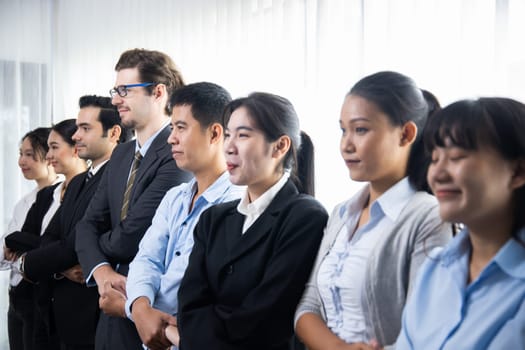 Modern diversity and multicultural company, business people joining hand together and standing in line, shared commitment to collaboration and cooperation concept background. Meticulous