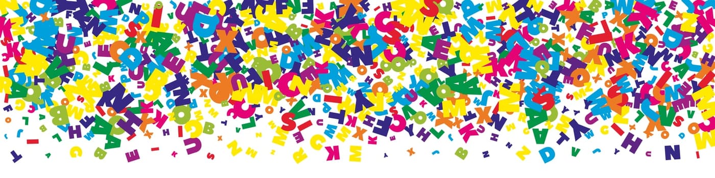 Falling letters of English language. Bright flying words of Latin alphabet. Foreign languages study concept. Pretty back to school banner on white background.