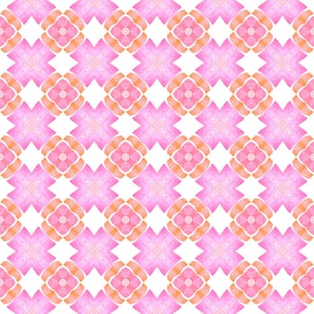 Ikat repeating swimwear design. Orange bold boho chic summer design. Watercolor ikat repeating tile border. Textile ready decent print, swimwear fabric, wallpaper, wrapping.