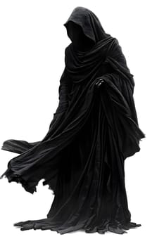 An electric blue silhouette of a grim reaper in a black robe, a unique fashion design art piece, perfect for a scarf or shawl fashion accessory