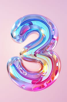 Colorful number three. Holographic gradient. Symbol 3. Invitation for a third birthday party, business anniversary, or any event celebrating a third milestone. Vertical picture. Generative AI