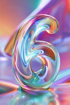 Colorful number six. Holographic gradient. 6 Years Old. Invitation for a sixth birthday party, business anniversary, or any event celebrating sixth milestone. Iridescent color. Liquid. Generative AI
