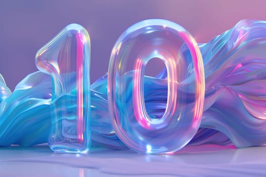 Colorful and playful number ten. Holographic gradient. Symbol 10. Invitation for a tenth birthday party or business anniversary. Iridescent color. Generative AI