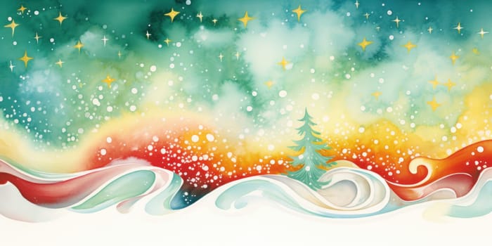 Christmas tree watercolor style on a white background. Generative AI.