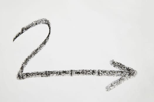 Wavy graceful smooth Hand drawn black chalk arrows. Concept of business, choosing direction, moving forward. Abstract sign, background, texture. Blurred