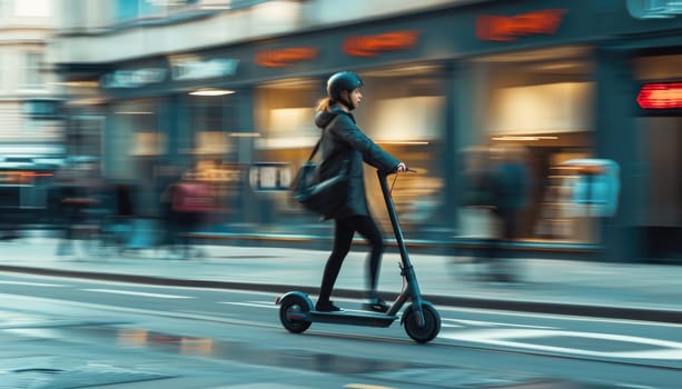 electric scooter goes fast around the city by AI generated image.
