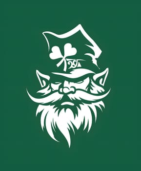 A pirate adorned with a beard and mustache, sporting a hat embellished with a lucky clover emblem. This unique design would look great as an automotive decal or on a tshirt