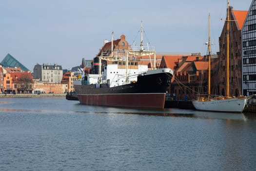 Gdansk, Poland view of the ship from the river