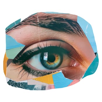 Close up eye of woman with crumpled paper cut out ai generated sticker