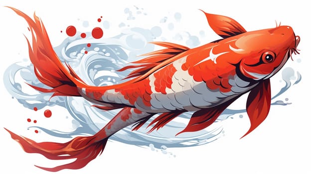 Illustration of a red koi fish on a white background with splashes , generate AI