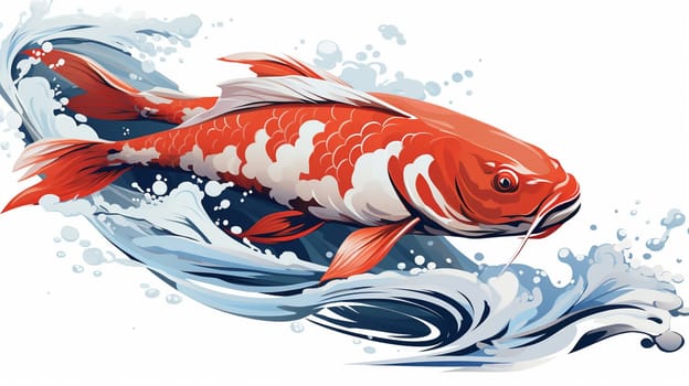 Illustration of a red koi fish on a white background with splashes , generate AI