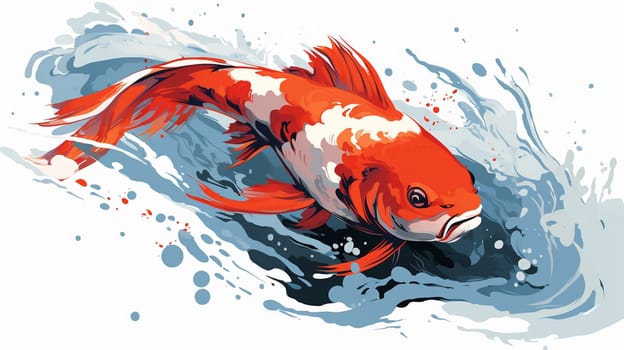 Illustration of a red koi fish on a white background with splashes , generate AI