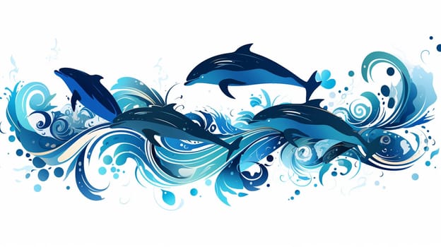 Dolphins jumping out of the water. Vector illustration in retro style. Generate AI