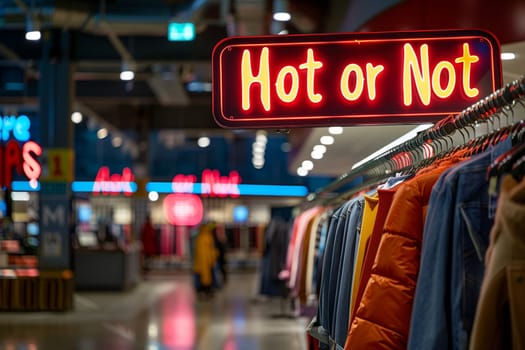 A hot or not sign displayed in a clothing store, indicating customer feedback on the latest fashion trends and products.