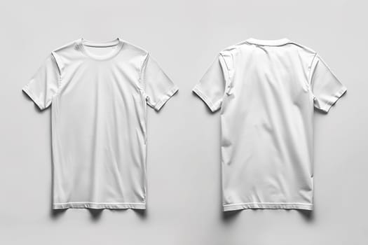 Two plain white t-shirts neatly arranged on a white background. The t-shirts are empty and without any prints or designs.