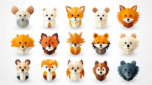 Set of cute cartoon foxes and wolf heads. Vector illustration. Generate AI