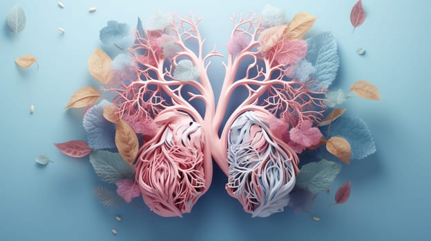 Human heart made of various plants and flowers. 3d illustration. Generate AI