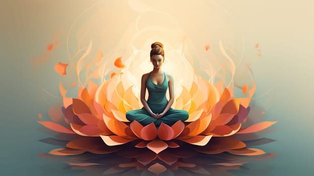 Woman meditating in lotus flower garden with lotus flower background , Generate AI