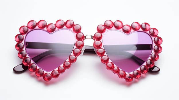 Red heart shaped sunglasses on white background. Valentine's day concept. Generate AI