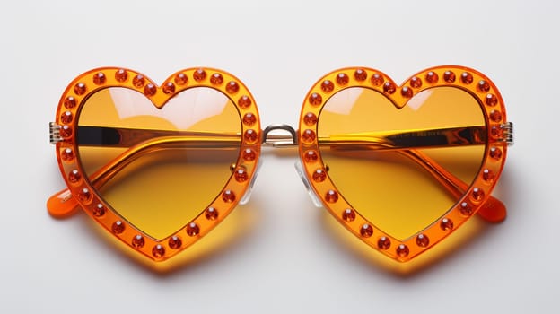 Red heart shaped sunglasses on white background. Valentine's day concept. Generate AI
