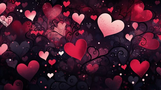 Romantic background with hearts and swirls. Hand drawn vector illustration. Generate Ai