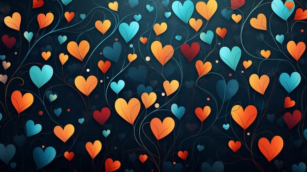 Romantic background with hearts and swirls. Hand drawn vector illustration. Generate Ai