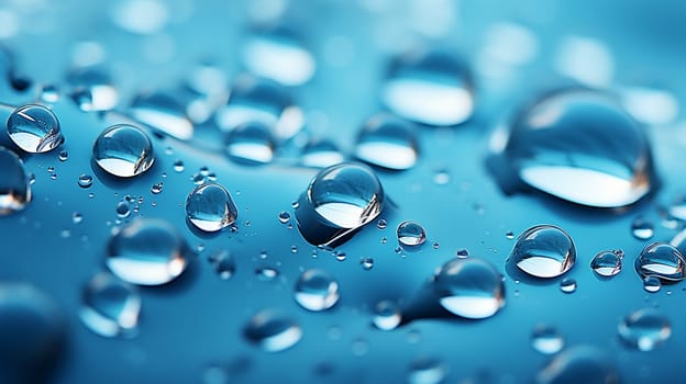 Drops of water on a blue background. Shallow depth of field, Generate AI 