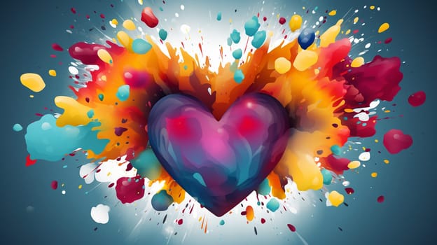 Abstract colorful background with heart and splashes of paint. Vector illustration. Generate AI