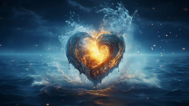 Fantasy heart in water. 3d rendering toned image double exposure , Generate AI