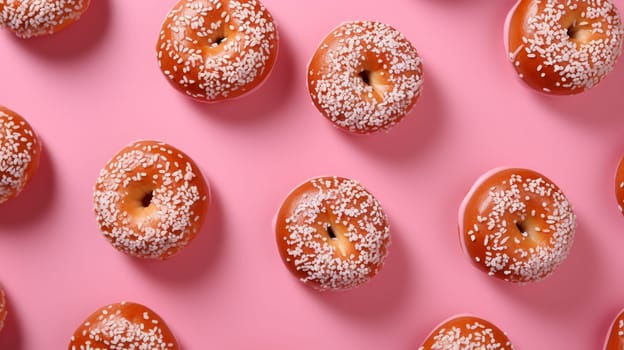 Heart-shaped cookies with sprinkles on pink background, top view , Generate AI