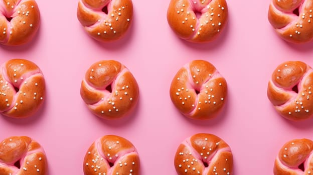 Heart-shaped cookies with sprinkles on pink background, top view , Generate AI