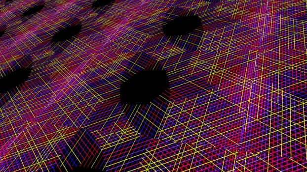 Rotating multicolored laser beams elements on a black background. Animation. Straight crossed bright lines