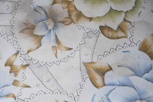 A floral patterned wallpaper with a lace border. High quality photo