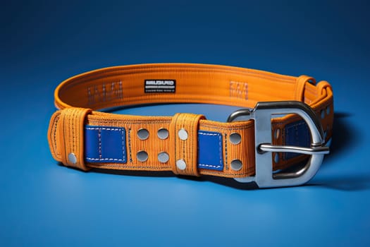 Construction safety belt in yellow color on a blue background.