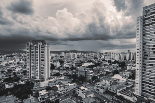 Arial view from the North area of the city São Paulo, Brazil. in Black and white.