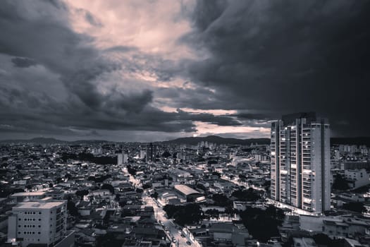 Arial view from the North area of the city São Paulo, Brazil. in Black and white.