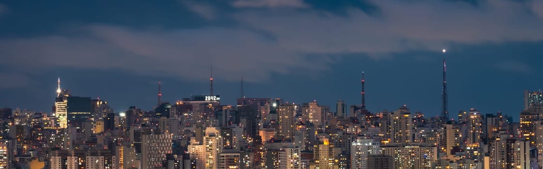 Skyline of the Center of São Paulo, Brazil at night.